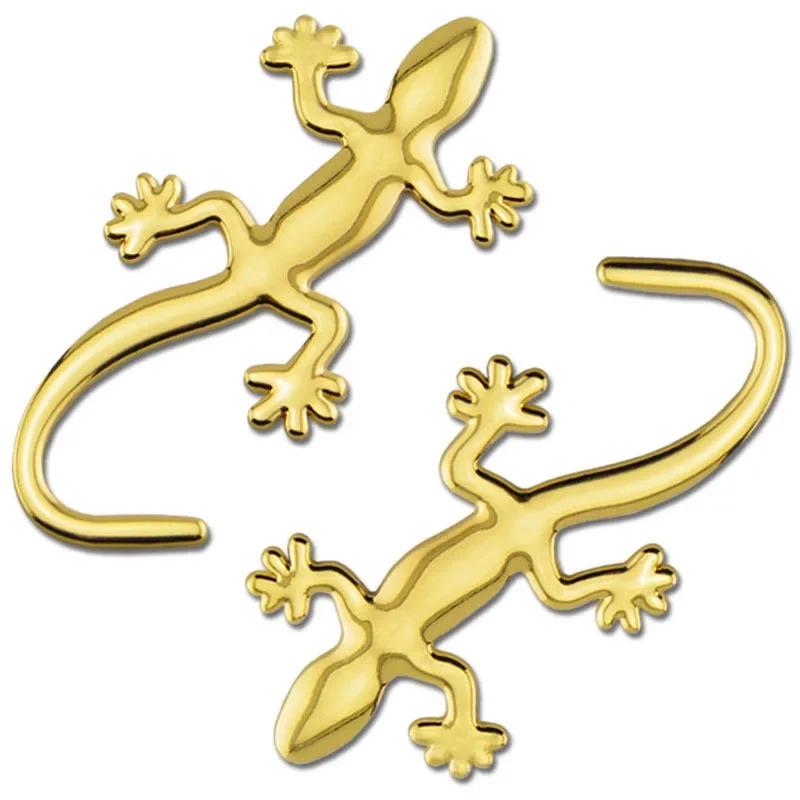 3D Car Gecko Shape Lizard Metal Badge Emblem Sticker Auto Body Panel Bumper Garnish Golden Silver Decal Universal Exterior Parts