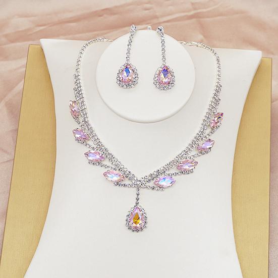 1 Set Bridal Jewelry Set Shiny Decoration Female Trendy Lightweight Sparkling Clavicle Chain Earrings for Banquet