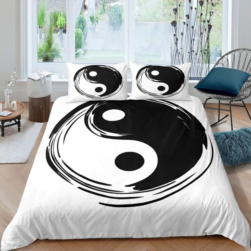 Пододеяльник Yin Yang King Queen Vintage Tai Chi Quilt Cover Комплект постельного белья с гаданиями Oriental Culture Polyester Sheer