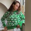 Зимний вязаный свитер с принтом альпаки, женский свободный повседневный свитер с круглым вырезом и длинным рукавом, женский модный повседневный элегантный трикотажный свитер, женский тренд 2024 года