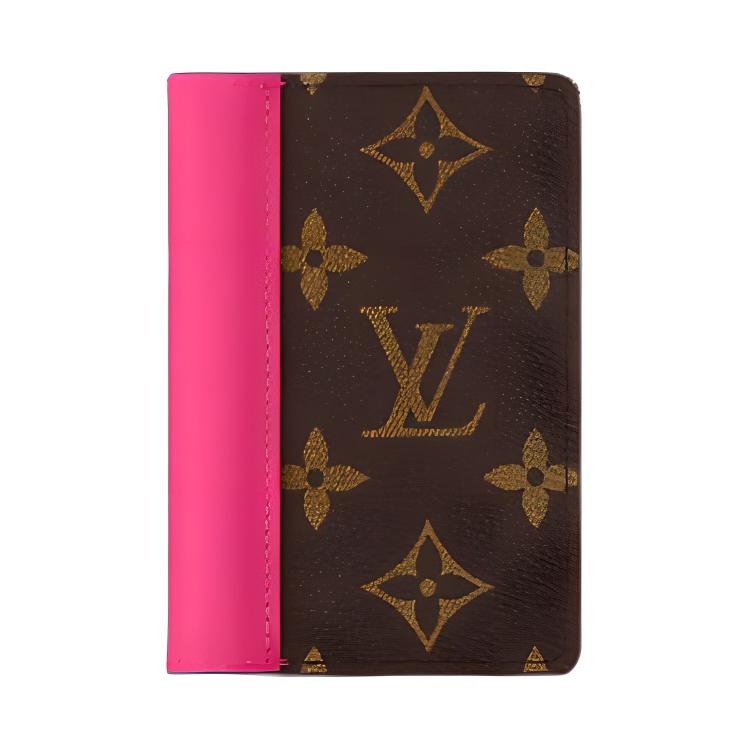 Louis Vuitton Colormania Pocket Organizer Letter Logo Flap Closure Coated Canvas Card Holder Men wallets Pink Brown M12831