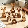 Stable Base Holiday Figurine Set Wooden Christmas Tabletop Decor, Rustic Reindeer Animal Figurines, Farmhouse Style Table Decor Tiered Tray
