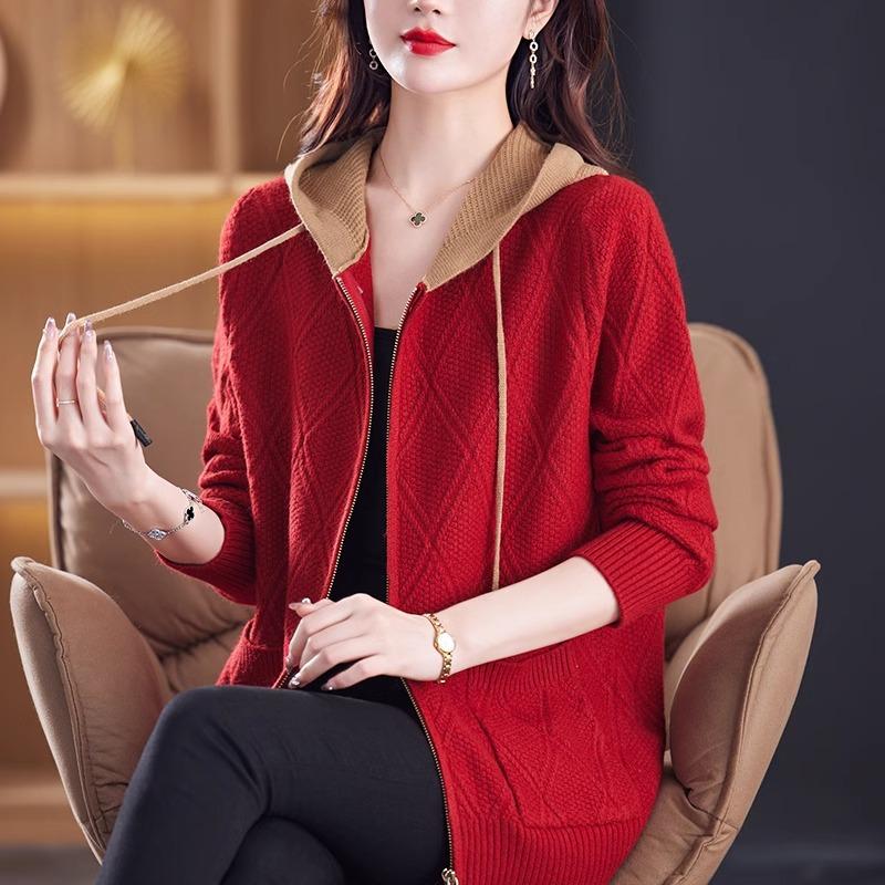 Spring and Autumn Women's Cardigans Sweaters Zippered Tops Stylish Hooded Sweater Jackets