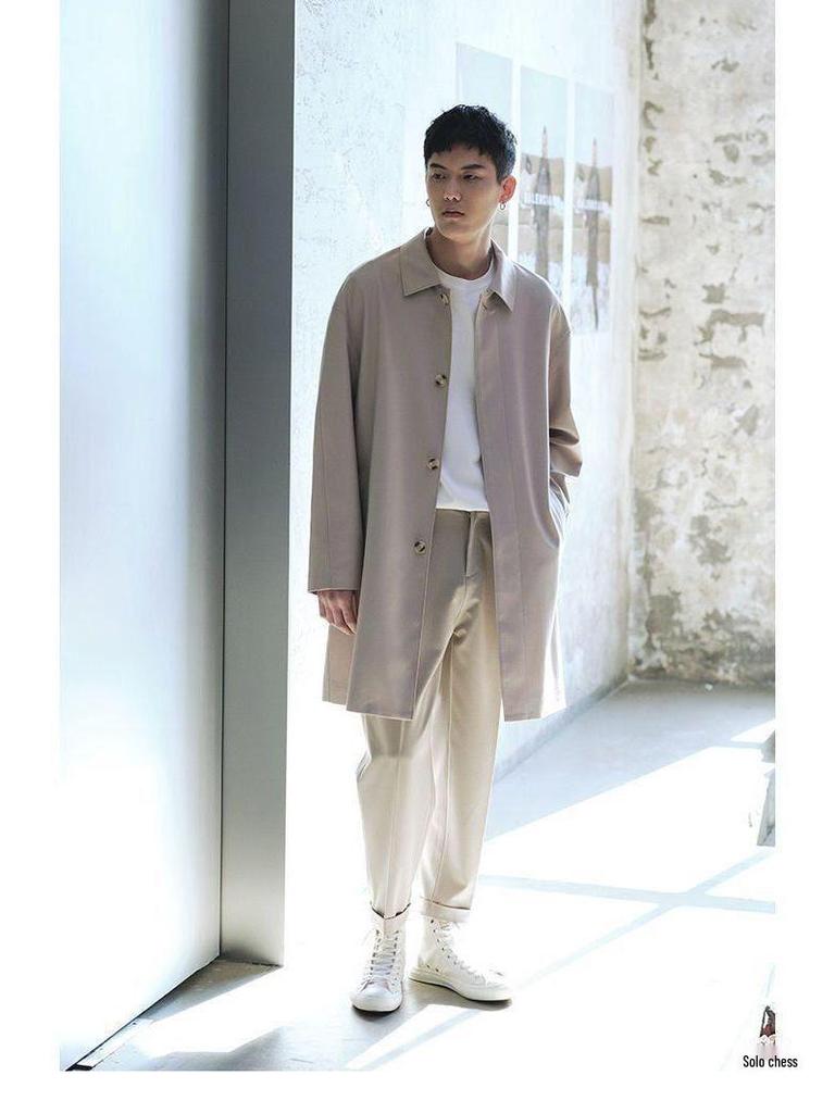 Мужской хаки тренч средней длины в стиле ситибой для больших размеров