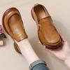 Top Layer Cowhide Vintage Leather Chunky Heel Loafers for Women - Retro Spring/Autumn Style Single Shoes with Thick Sole