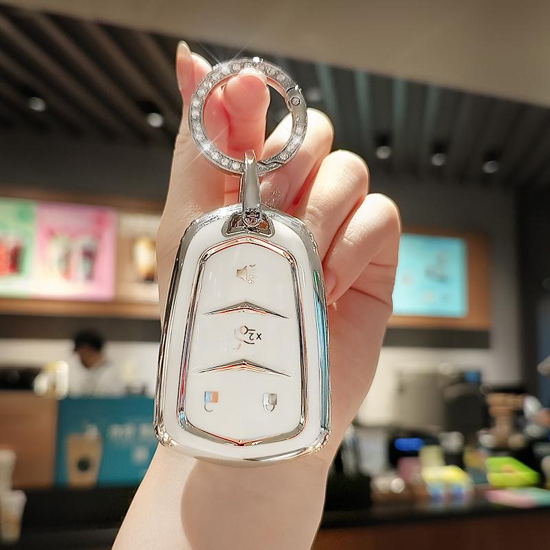 TPU Car Smart Key Cover Case For Cadillac ATS CT6 CTS DTS XT5 Escalade ESV SRX STS XTS ELR 2014 - 2018 Key Fob Bag Keychain