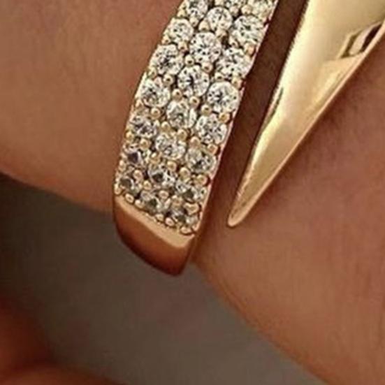 Women Finger Ring Opening Adjustable Shiny Rhinestones Stackable Finger Band Polished Party Wedding Ring Jewelry Accessory