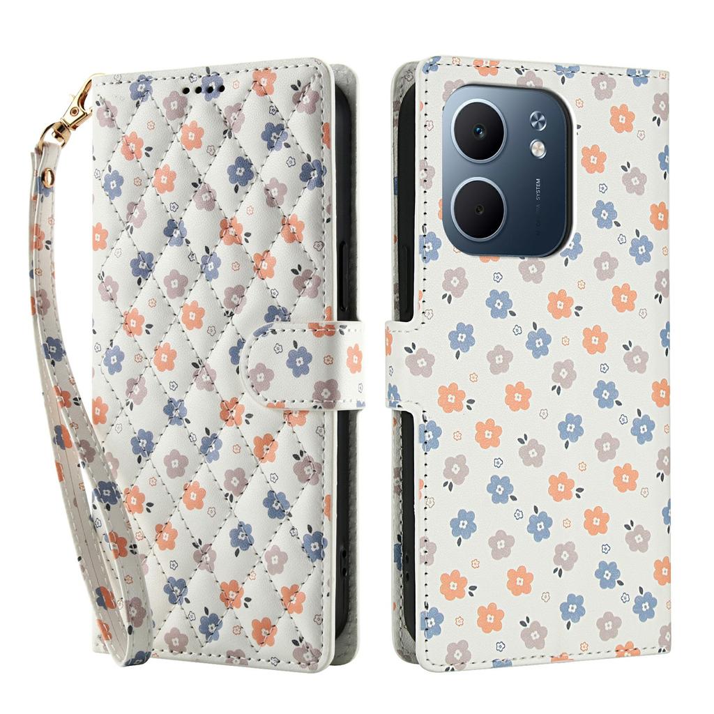 Wallet Case for Oppo A5x 5G/A3x 5G (India)/A3x 4G/A3 4G/A3 5G/A60 5G/A40 4G/A40M 4G Rhombic Floral Leather Phone Cover with Strap