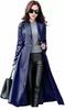 Lambskin Handmade Long Women Navy Blue Trench Coat Leather Genuine Party Stylish