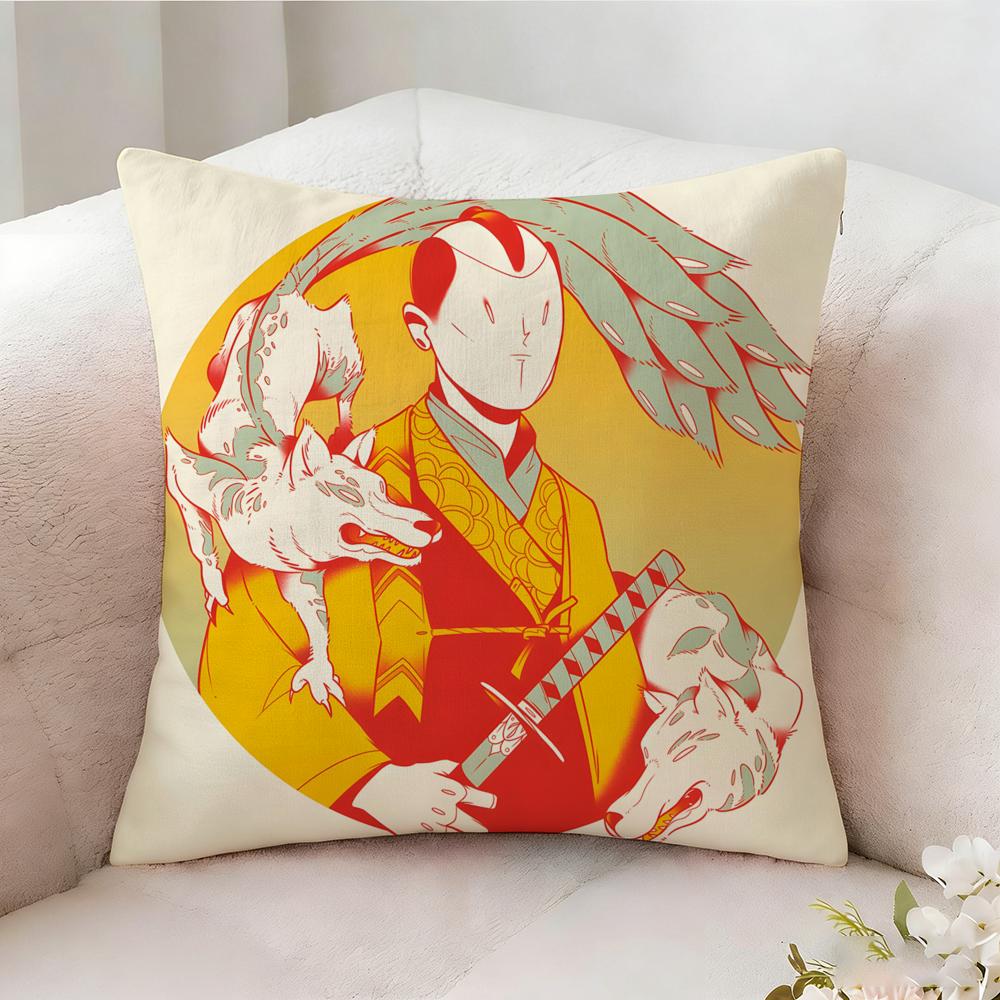 Retro Japanese Style Prints Pillow Case Pillowcase Doublesided Printed Sofa Cushion Bedroom Headboard Pillow