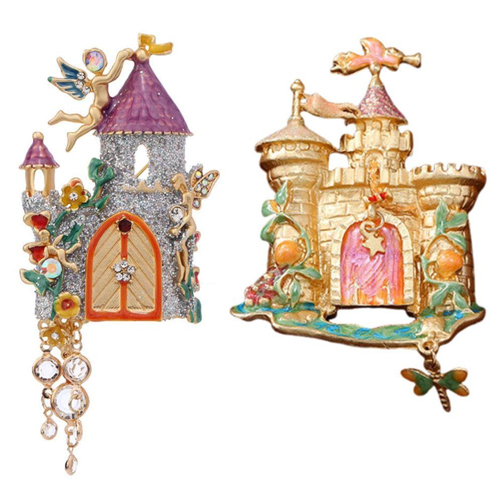 Retro Dreamy Fairy Tale Castle Brooch Elegant Suit Collar Pin Unique Enamel Brooches Daily
