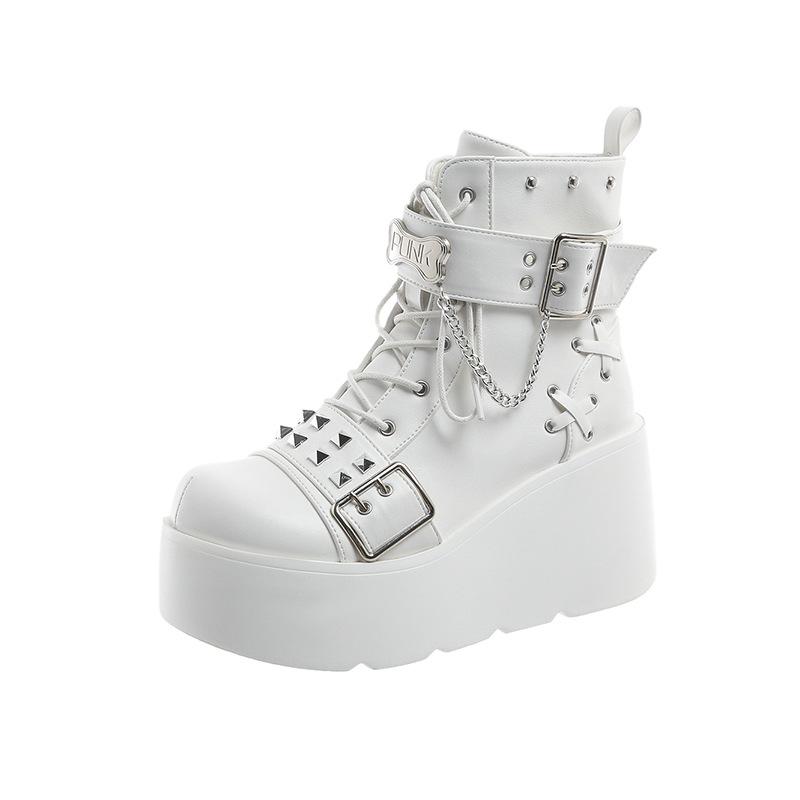 Женские ботинки с заклепками и цепочками 2024 года, новые туфли в стиле панк-готика, большие размеры, уличная мода, женские современные ботинки для косплея, ботинки на платформе