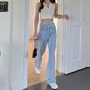 Светло-голубые джинсы, женские сексуальные бандажные корейские версии, джинсовые брюки в стиле ретро с высокой талией, широкие брюки, уличная одежда, мешковатые джинсы