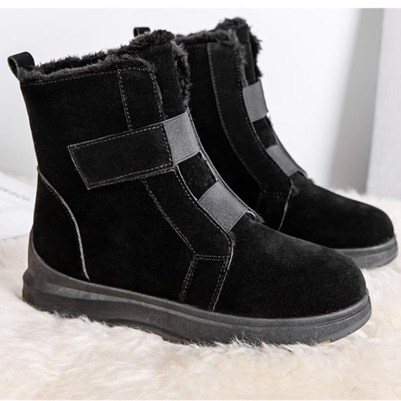 Женские теплые длинные плюшевые зимние ботинки, зима 2023, замшевые ботильоны с крючками и петлями, женские большие размеры, хлопковая обувь на нескользящей платформе, женская обувь