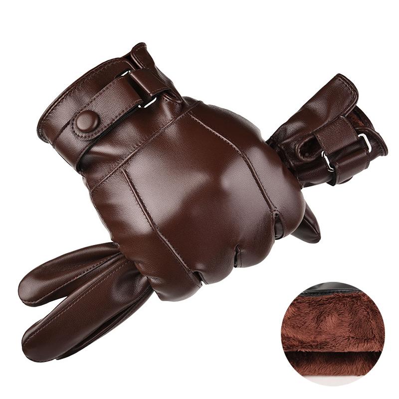 Мужские осенне-зимние ПУ теплые перчатки для велоспорта, бизнеса и отдыха, стираные