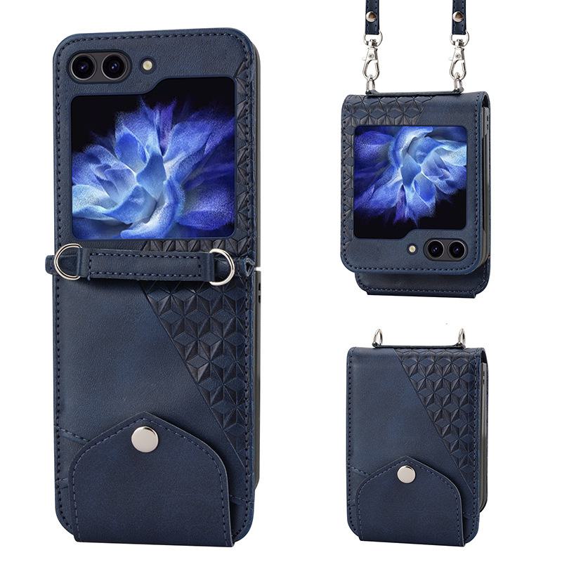 Samsung Z Flip Leather Case, Calf Pattern Full Coverage for Z Flip5, 4, 3.
