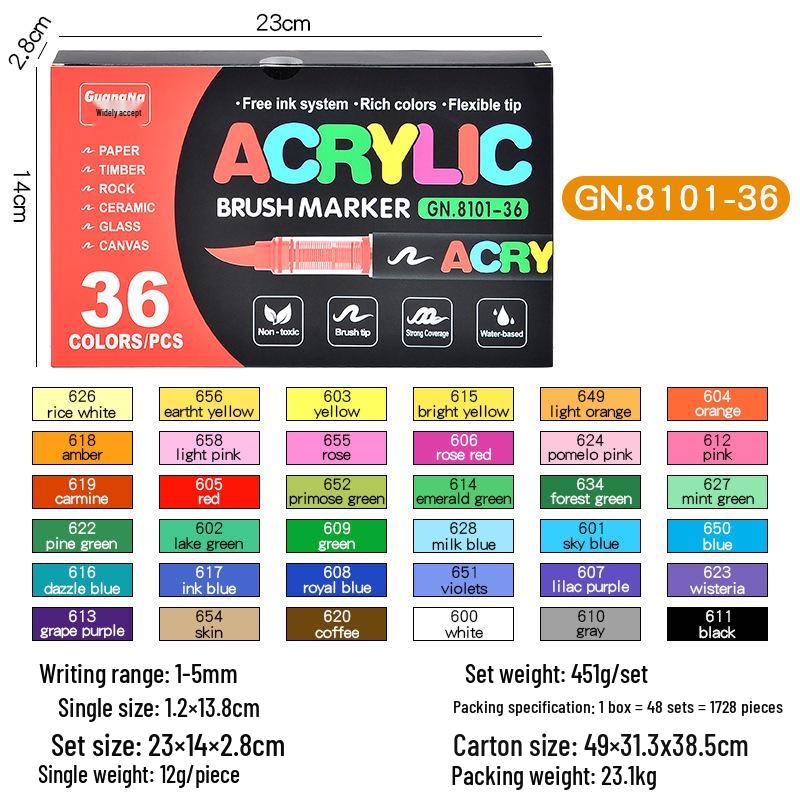 Акриловый маркер Guangna 8101 с жидким мягким наконечником - 288 цветов для DIY граффити и боди-арта