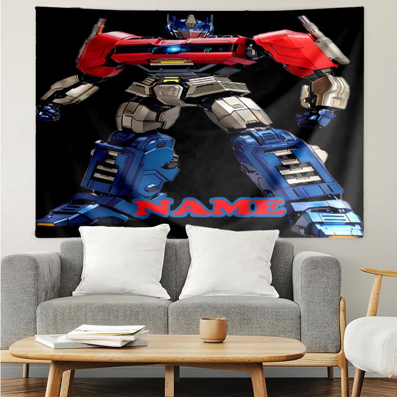 Custom Name Optimus Prime Print Tapestry, Backdrop, Easy Setup, Ideal for Bedroom, Office & Living Room, with Aesthetic Wall Hanging Decor.