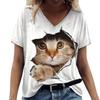 Women's T Shirt For Summer Animal Print Casual Short Sleeve Cat T-Shirts Female V-Neck Oversized Clothing Dog Fashions Pullover