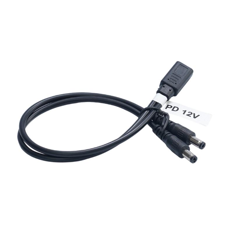 USB C к двойному DC-кабелю питания 5,5x2,1 мм 9 В 12 В 3 А для светодиодных лент, роутера, вентилятора, динамика, зарядки