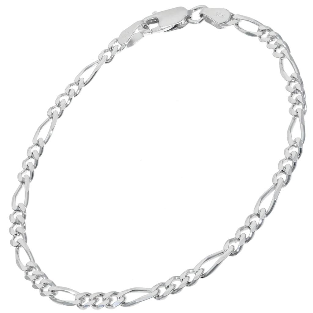 [Shinjuku Gin No Kura] Silver 925 Figaro Chain Bracelet, 18-20cm, 6-Face Cut, Simple, Elegant Design Chain, Men's, Plus Size