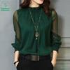 Lace Chiffon Shirt for Women Long-sleeved Shirt Ruffled Shirt Sexy Plus-size Top with Stand Up Collar