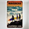 Винтажная металлическая жестяная табличка Mavericks California USA Surf, Ретро состаренная серфинг океанская волна скалистый рельеф фигуры табличка для дома