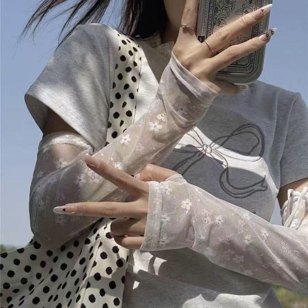 Lace Sunscreen Sleeve Loose Ice Silk Cooling Arm Sleeve Fashion Lace Arm Sleeves  Spring Summer