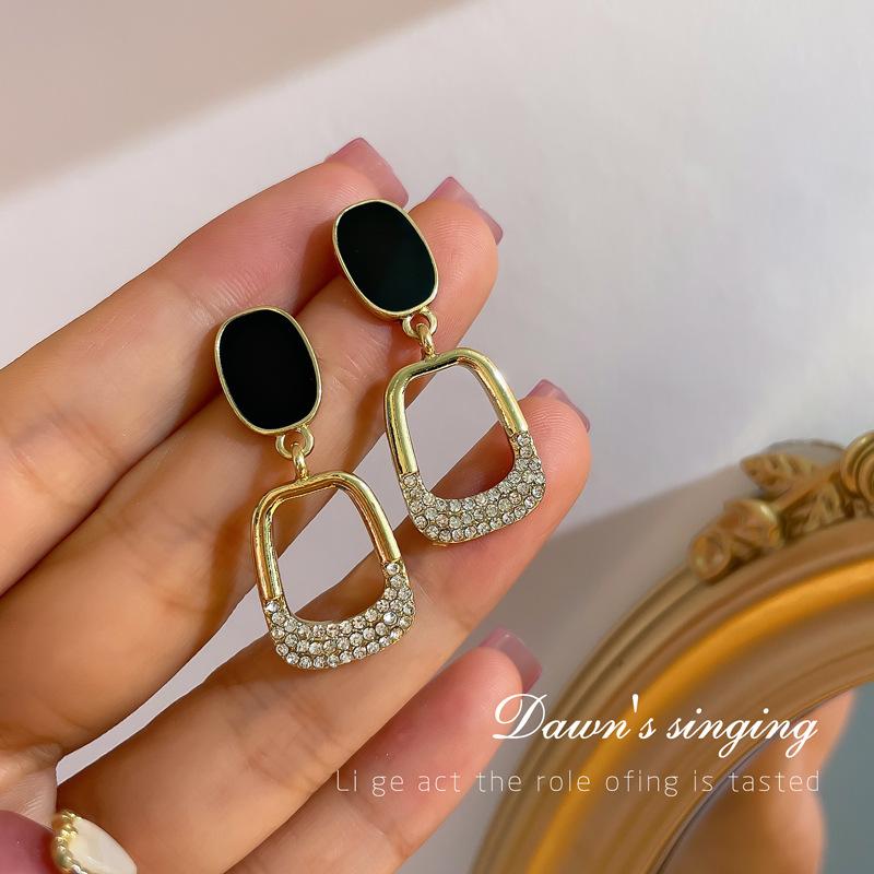 Women's Earrings New Geometric Pendant Earrings Enamel Zircon Earrings Temperament Women's Jewelry
