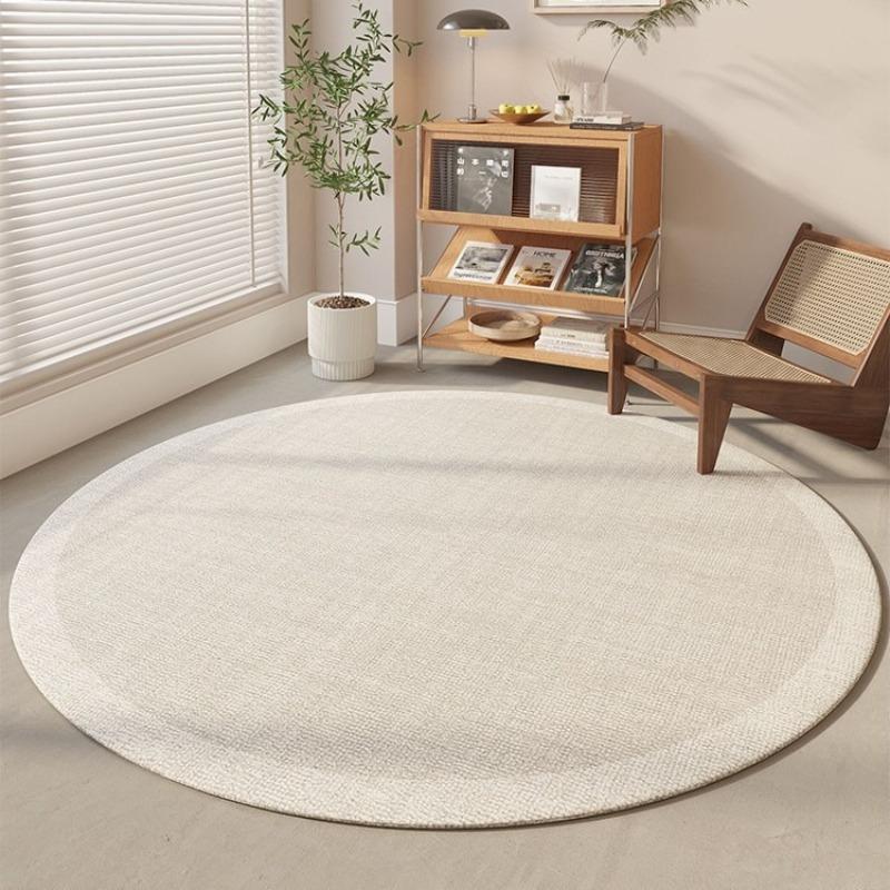 Nordic Round Rug Light Gray Beige Textured Carpet With White Border Minimalist Home Decor Gift