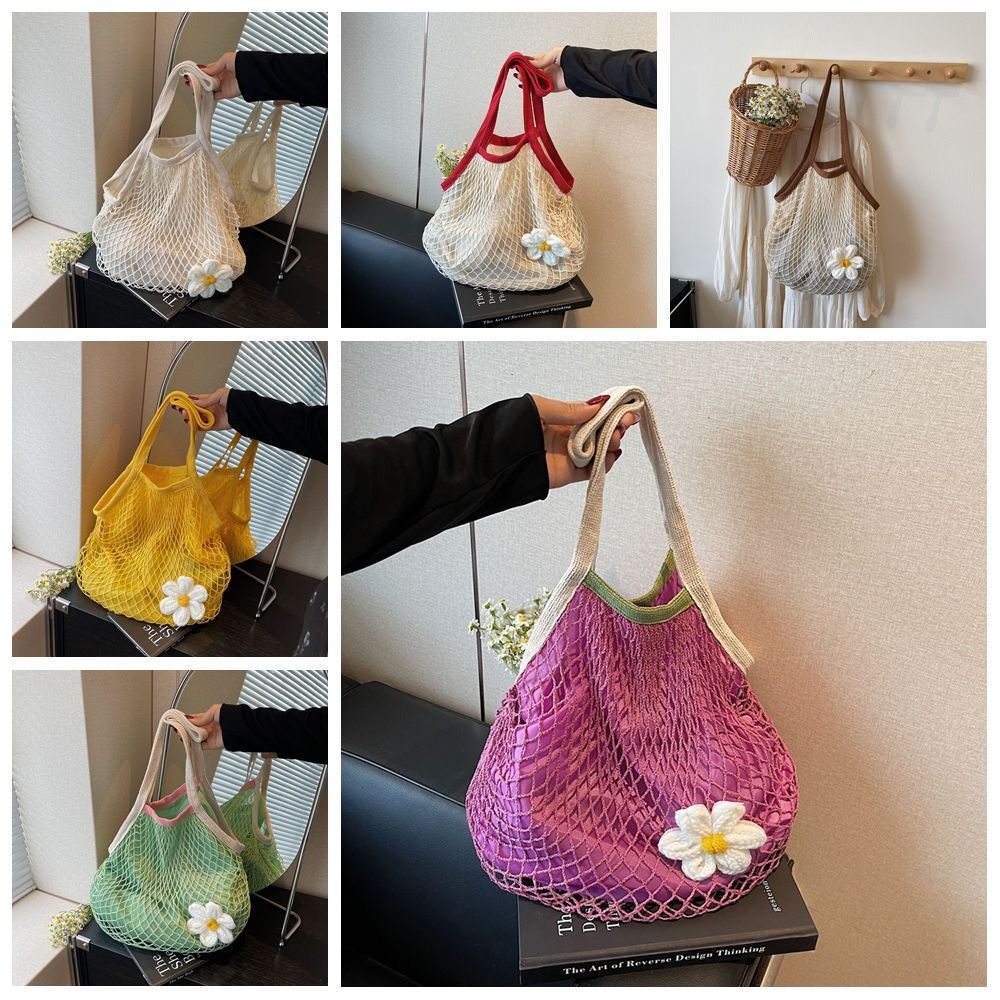 Polyester Hollow Woven Shoulder Bag Large Capacity Summer Beach Tote Bags  Clothes Storage