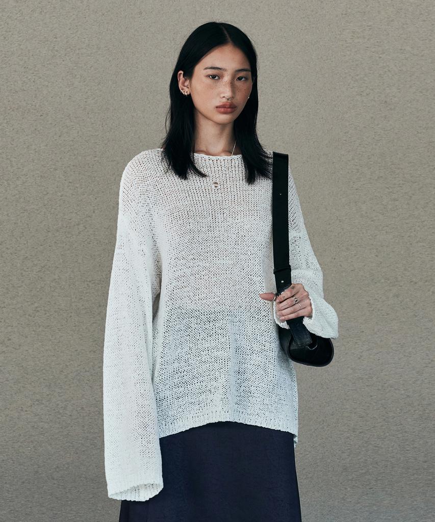 NEEV Tape Boat Neck Over Fit Pullover (White)