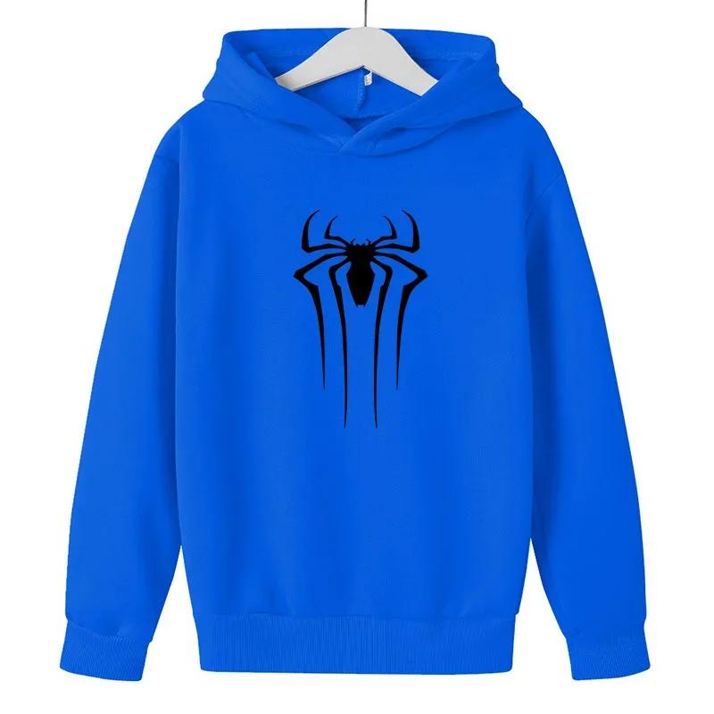 Детская толстовка с капюшоном, модная для мальчиков и девочек, с принтом паука, свободная детская флисовая толстовка-пуловер, 2-14 лет