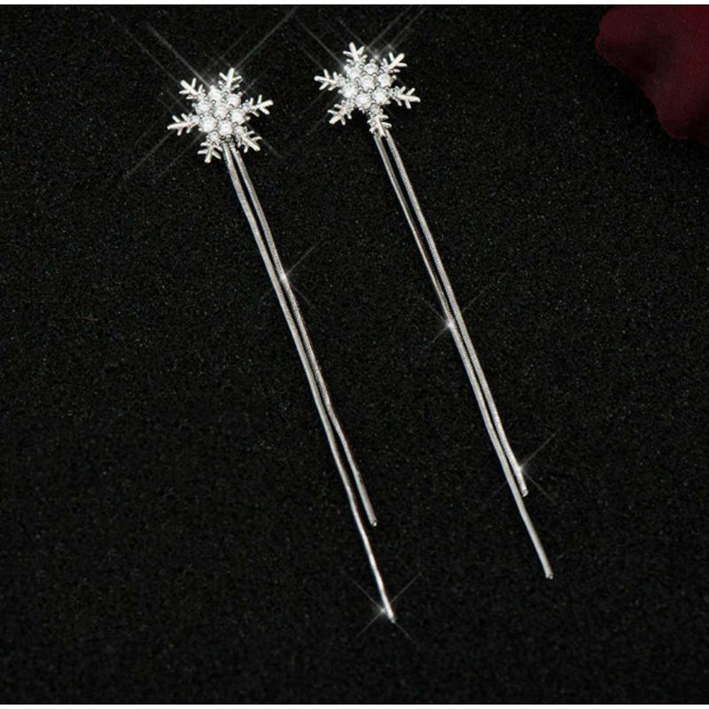 2023 корейские универсальные украшения, модные рождественские серьги со снежинками, элегантные длинные серьги с кисточками и блестящими бриллиантами для девочек