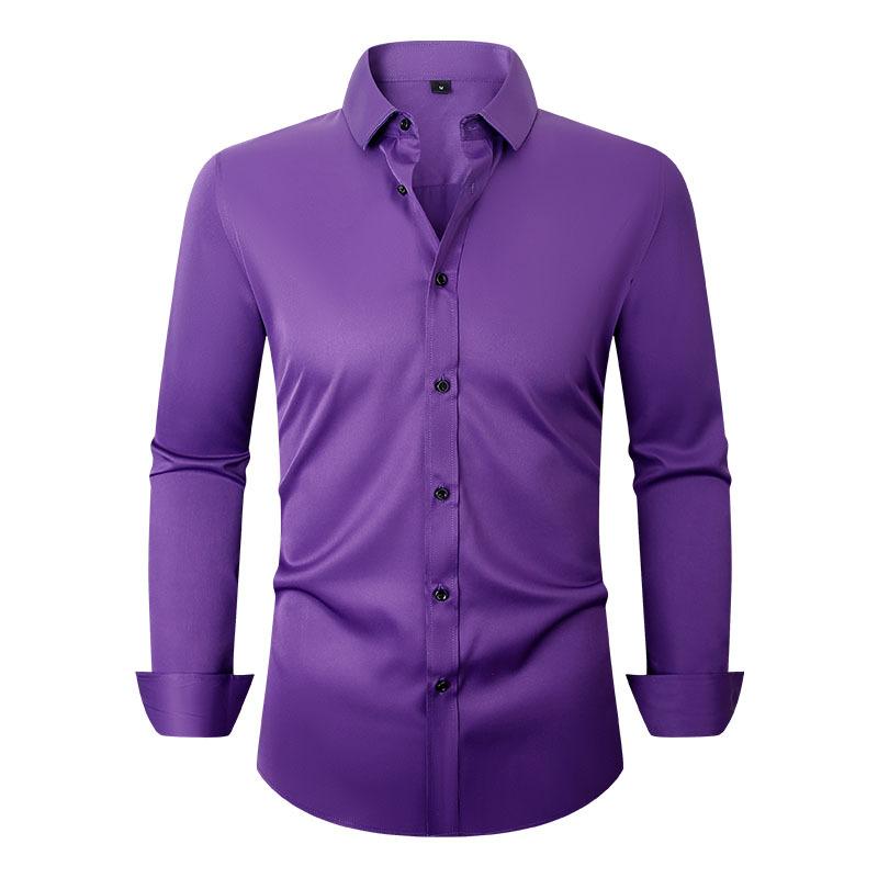 Men's Fashion Stretch Shirt: Crease-Resistant Plain-Coloured Long-Sleeved Business Shirt – Lightweight Men's Shirt