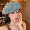 Y2K Love Heart Beret Korean Style Denim Octagonal Hat Retro Painter Hat Girl
