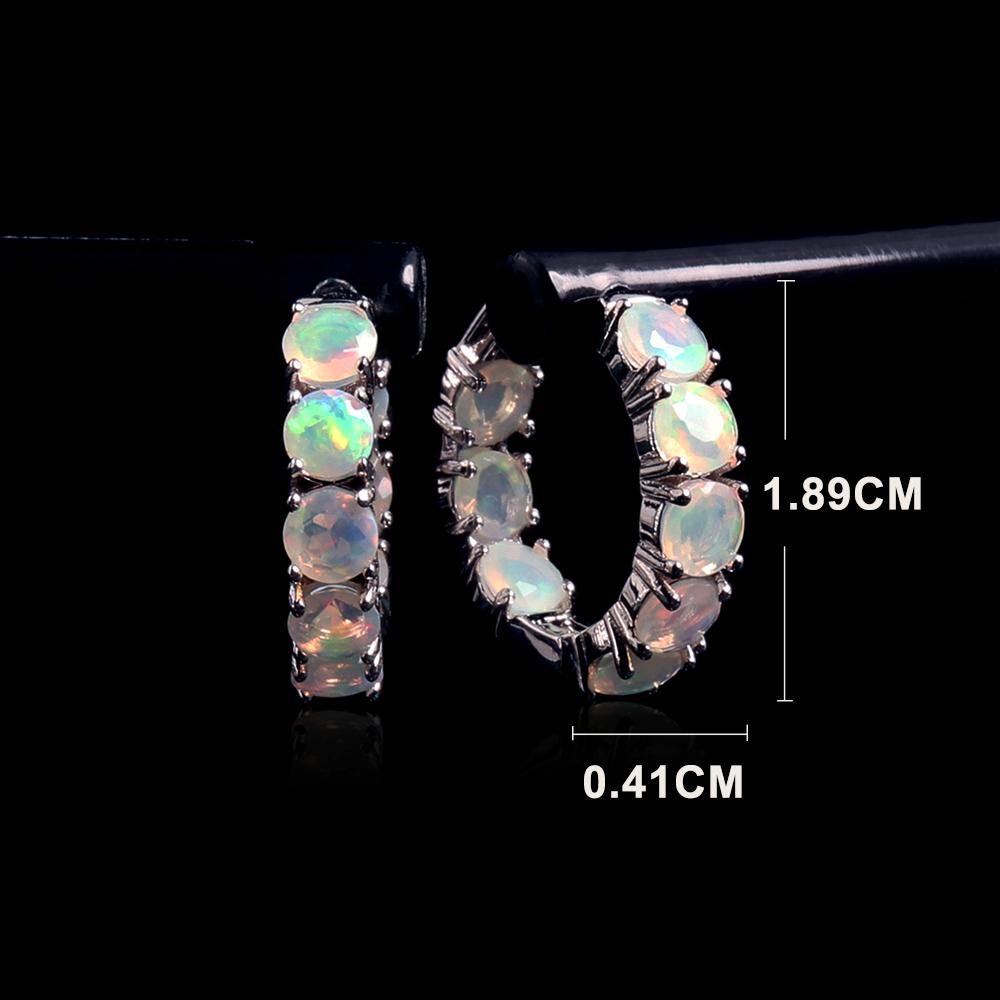 Stunning Opal Hoop Earrings 925 Sterling Silver Natural Colorful Opal Fine Jewelry for Women Girls Daily Wear