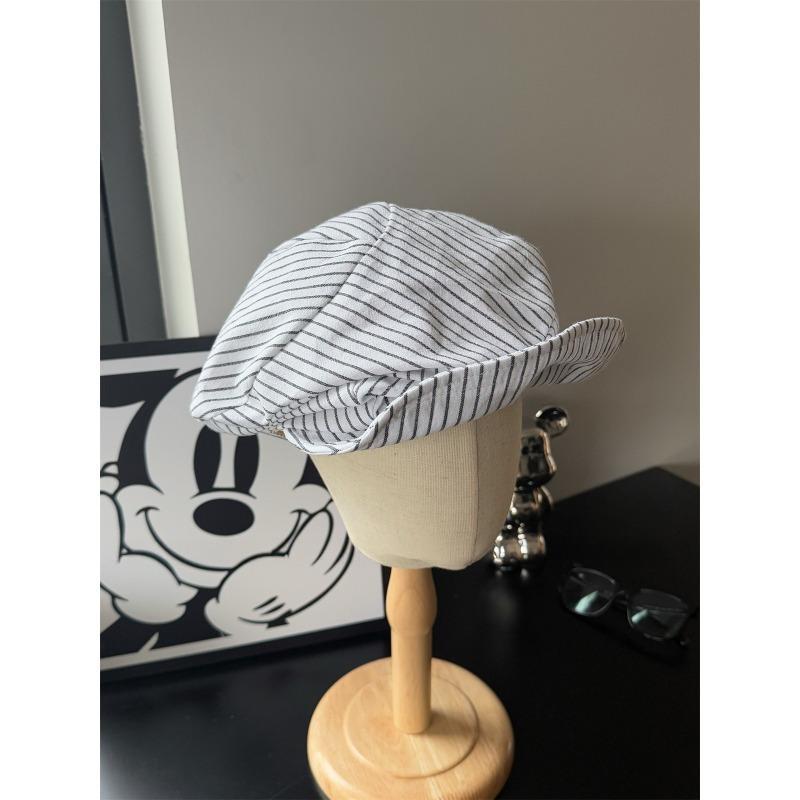 Литературная полосатая кепка газетчика ретро шляпа художника хлопковая и льняная беретка женская восьмиугольная шляпа дышащая маленькая шляпка для лица