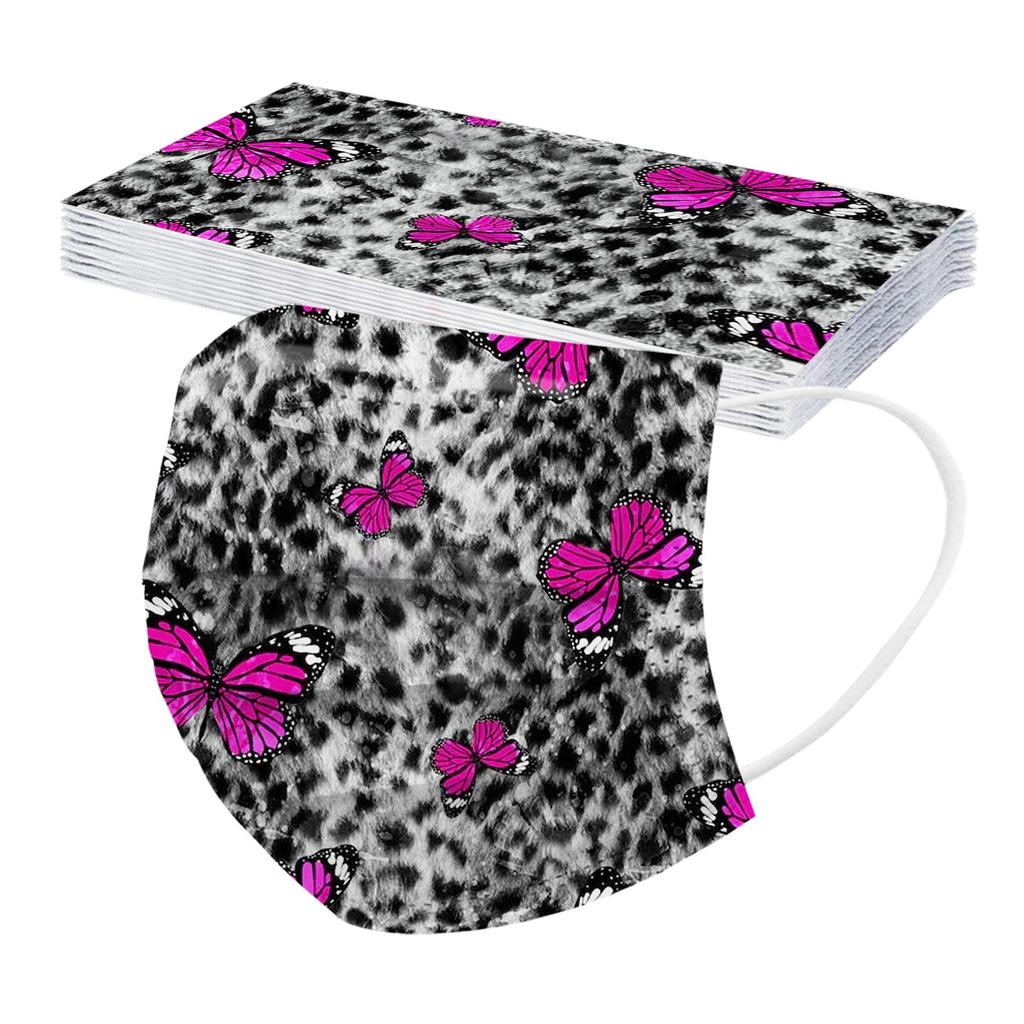 10PCS Adult Leopard Print Plus Butterfly Three-Layer Disposable Protective Mask