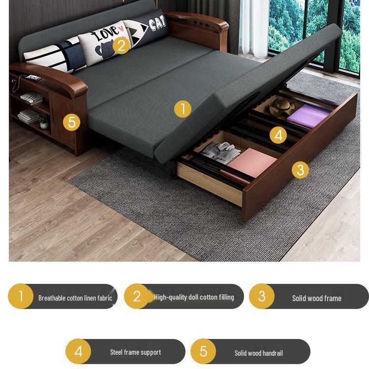 Simple Modern Solid Wood Foldable Sofa Bed - Single or Double for Small Apartments