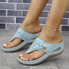 European and American large-size solid color 2025 summer new round head thick bottom fashion hollow outer wear flip-flop sandals women