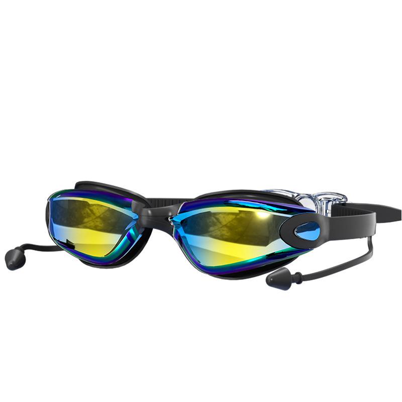 Swimming Goggles Swimming Ear Plugs Professional Waterproof Glasses HD Anti-Fog UV Silicone Adjustable Glasses Men Clear Goggles