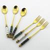 2Pcs Ceramic Handle Fork / Spoon Set Fruit Fork Coffee Tea Spoon Stainless Steel Cutlery Gold Tableware Cake Forks Dishwasher Safe