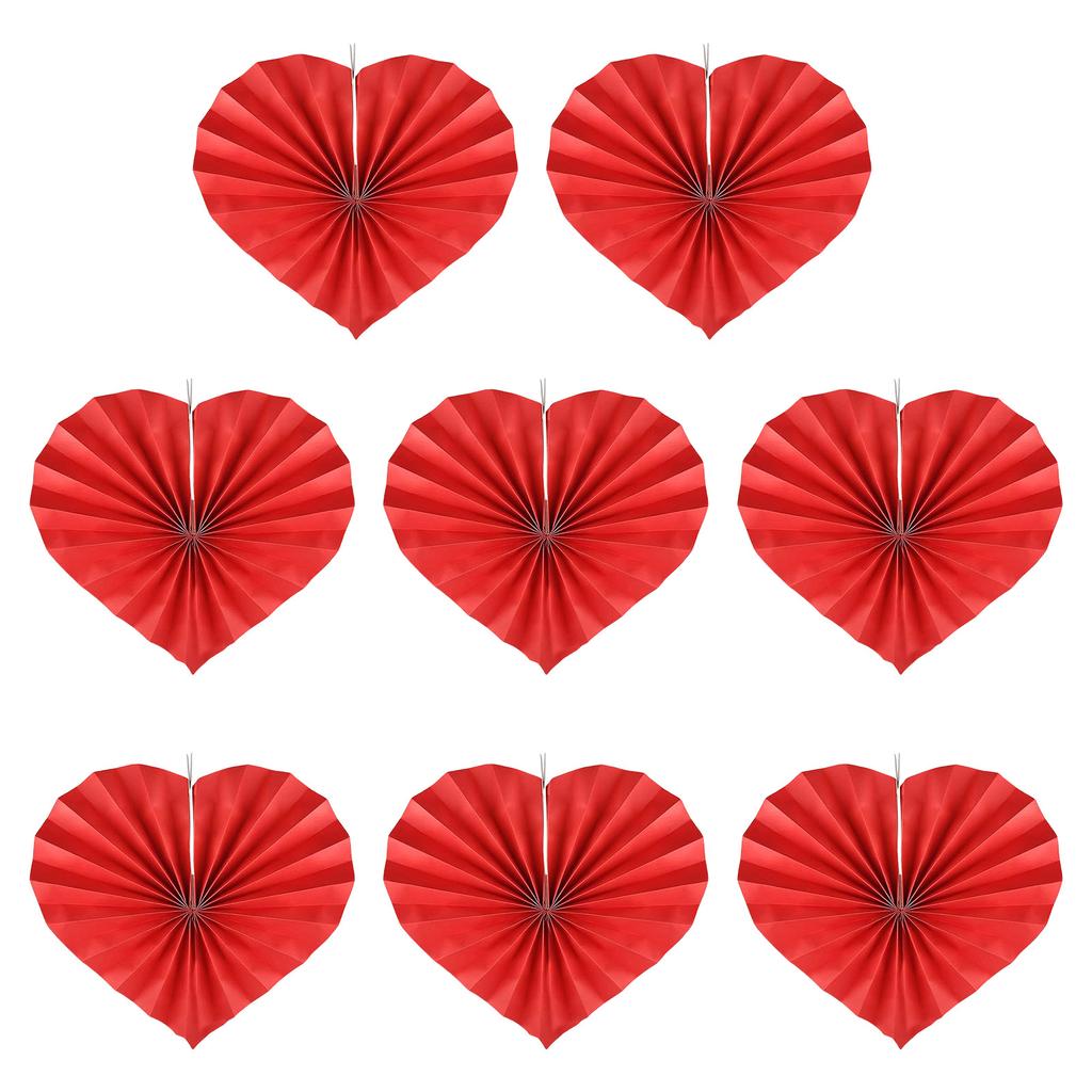 8pcs Love Heart Shaped Paper Fans for Wedding and Anniversary Decorative Folding Fan Valentine's Day Party Supplies