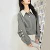 Осеннее худи в корейском стиле для женщин, приталенное, с эффектом двухслойности, длинными рукавами и модным воротником