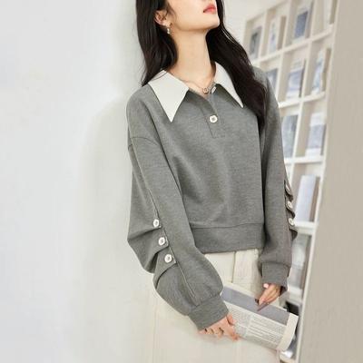 Осеннее худи в корейском стиле для женщин, приталенное, с эффектом двухслойности, длинными рукавами и модным воротником