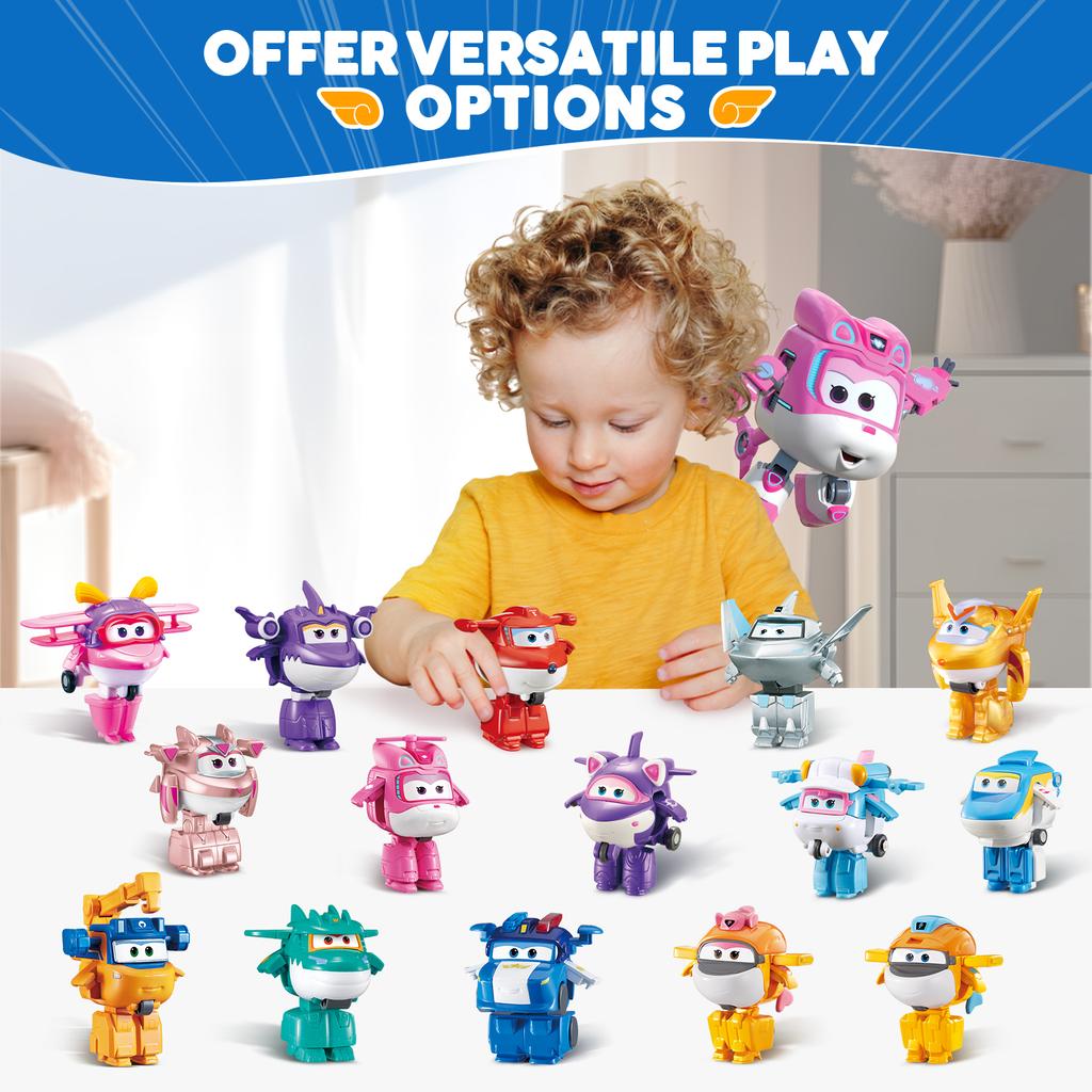 Суперкрылья Мини Диззи Трансформер Робот в Самолет за 3 Шага 2 Дюйма Деформирующиеся Фигурки Действия 2 Режима Трансформации Детская Игрушка