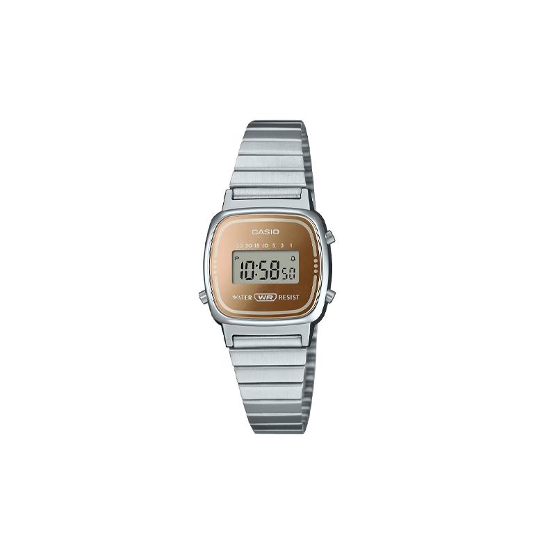 Casio Водонепроницаемые кварцевые женские часы со стальным ремешком, серый циферблат LA670WES-4AJF
