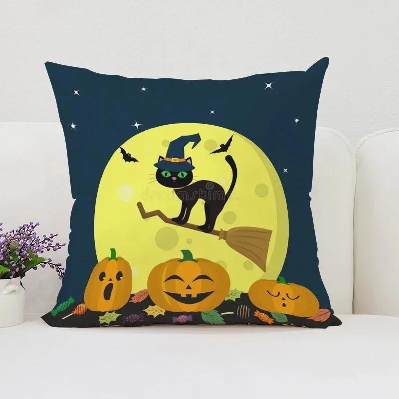 Декоративная наволочка с изображением тыквы и кошки на Хэллоуин, подходящая для дома, гостиной, дивана, спальни, декоративная наволочка