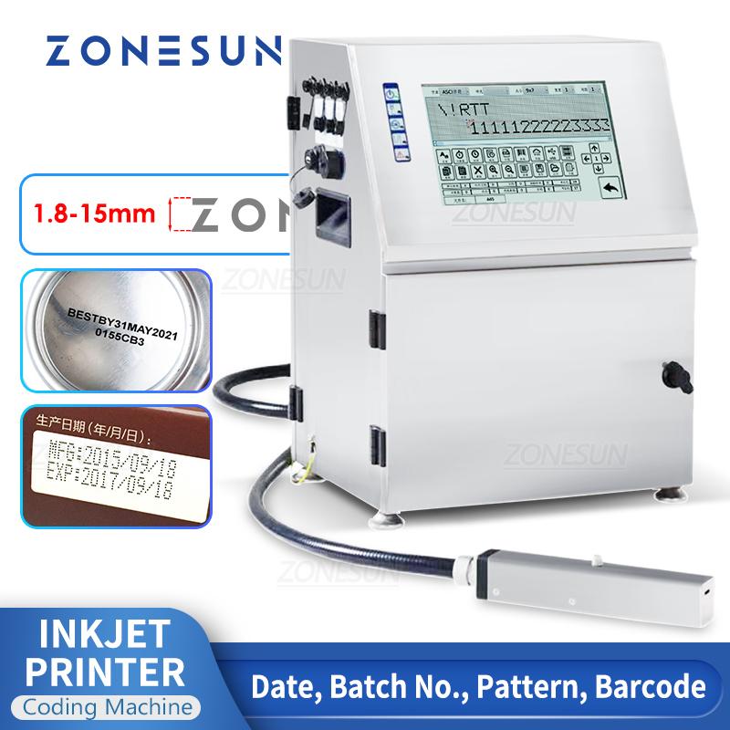 ZONESUN Tabletop Inkjet Printer Coding Machine 15mm QR Barcode Batch Expiry Date Serial Number Logo Touch Screen ZS-TIP15
